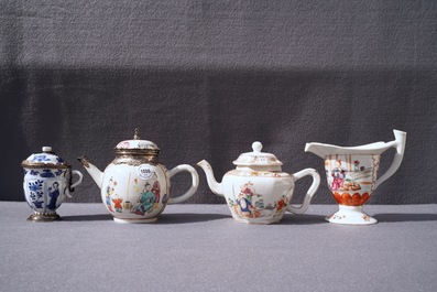Four Chinese famille rose and blue and white jugs and teapots, Kangxi/Qianlong